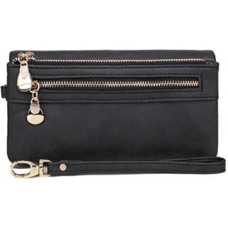 👉 Portemonnee zwart active bagage vrouwen lange vrouwelijke hoge capaciteit dubbele ritsen clutch (zwart)