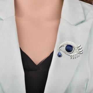 👉 Corsage witte blauwe zilver diamant active armbanden Fashion Angel Tears Brooch Pin Diamond Eyelash (Zilver ogen)