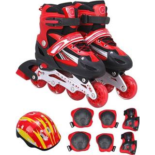 👉 Rolschaats rood active entertainment kinderen volwassen flash rechte rij rolschaatsen schaatsen schoenen pak, maat: l (rood)