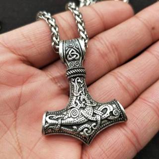 👉 Hanger zilveren metalen active Chains||||Chains>Kleding Mjolnir Viking beschermende Talisman hamer ketting (zilveren met ketting)