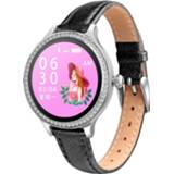 👉 Smartwatch zwart active vrouwen M8 1.04 inch IPS-kleurenscherm Dames IP68 Waterdicht, lederen horlogeband, ondersteuning voor oproepherinnering / hartslagmeting bloeddrukmeting slaapmonitoring overmatige zitherinnering menstruatieherinnering (zwart)