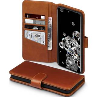 👉 Portemonnee cognac echt leer ruimte voor papiergeld bookwallet flip hoes bruin Qubits - luxe lederen wallet Samsung Galaxy S20 Ultra 5053102859545