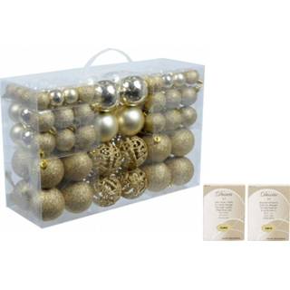 👉 Kerstbal gouden kunststof Pakket met 100x kerstballen inclusief kerstbalhaakjes