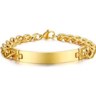 👉 Armband goudkleurig edelstaal mannen goud ID Heren Mendes Graveerplaat - 21cm 8720246411126