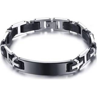 👉 Armband zwart edelstaal siliconen mannen zilver ID Heren Mendes Graveerplaat Zwart- 22cm 8720246411102