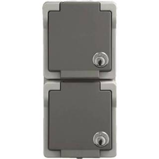 👉 Stopcontact grijze Twee grijze, waterdichte stopcontacten verticaal voor buiten met slot afsluitbaar van Presto Vedder