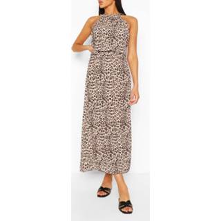 👉 Leopard Print High Neck Maxi Dress, Brown