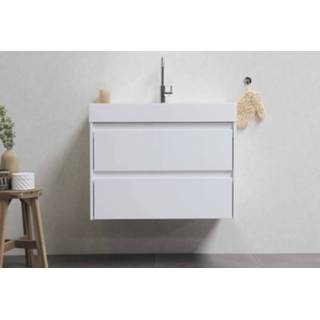 👉 Badmeubel zwart wit Bewonen Loft met polystone wastafel 1 kraangat en onderkast a-symmetrisch - Mat zwart/Mat 100x46cm (bxd)