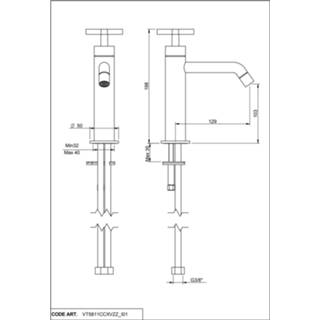 👉 Wastafelkraan zwart steel Vtwonen Baden Cross kruisgreep zonder waste black 8717493115051