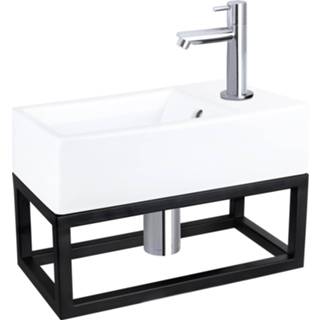 👉 Fonteinset zwart keramiek chroom Differnz Force met frame - kraan recht 8712793558393