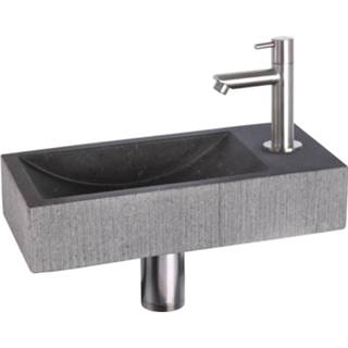👉 Fonteinset zwart chroom natuursteen Differnz Ribble Bombai black - kraan recht mat 8712793559383