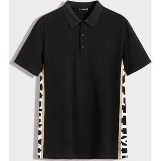 👉 Poloshirt zwart katoen mannen Casual Tekst voor man Knoop