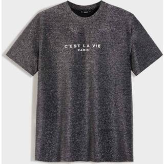 👉 Shirt grijs glitter mannen Feest Slogan Shirts