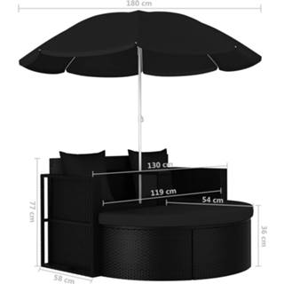 👉 Tuinbed met parasol poly rattan zwart