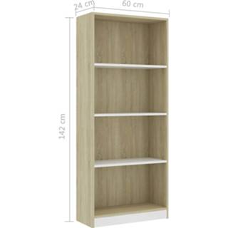 Boekenkast met 4 schappen 60x24x142 cm spaanplaat wit en eiken