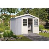 👉 Tuin huisje grijs wit Outdoor Life Products | Tuinhuis Norah 275 x 230 Gecoat Platinum Grey-Wit 8711471201408