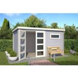 👉 Tuinhuisje grijs wit Outdoor Life Products | Tuinhuis Timian 380 x 230 Gecoat Platinum Grey-Wit 8711471581777