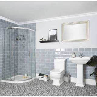 👉 Badkamerset wit keramisch klassiek vloer chester Duoblok Toiletten Wastafels met Zuil kwadrant - Douchecabine Kwadrant, Toilet en Wastafel 60,5cm | 5051752870804