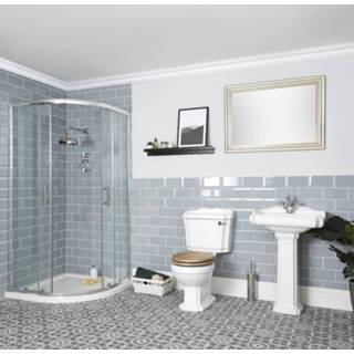 👉 Badkamerset wit keramisch klassiek vloer legend Duoblok Toiletten Wastafels met Zuil kwadrant - Douchecabine Kwadrant, Toilet en Wastafel 60cm | Oxford 5051752870729