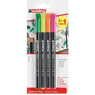 👉 Viltstift Edding 1200, blister met 4 stuks (3 + 1 gratis) in geassorteerde neonkleuren 4057305029645