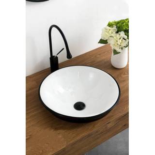👉 Waskom wit zwarte zwart keramiek rond raja Saniclear 40cm wastafel met buitenkant 7439656365301