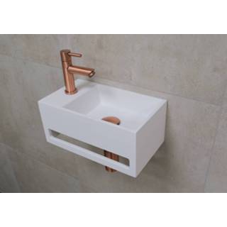 👉 Fonteinset koper geborsteld solid surface rechthoekig bali wit mat Saniclear links met koperen kraan 7439656462468