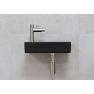 👉 Fonteinset zwarte zwart RVS keramiek rechthoekig RHEA Mueller Mini 36x18x9 met kraan links 7439656463410