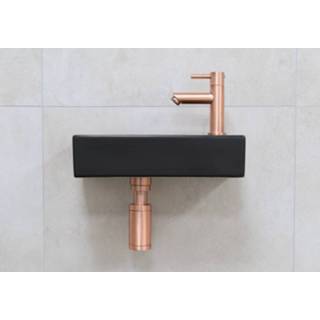 👉 Fonteinset zwarte koper geborsteld keramiek rechthoekig RHEA zwart mat Mueller Mini 36x18x9 met kraan rechts 7439656463427
