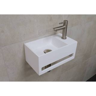 👉 Fonteinset RVS solid surface rechthoekig bali wit mat Saniclear rechts met kraan 7439656464455
