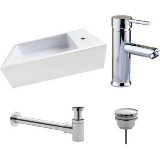 👉 Fonteinset chroom solid surface rechthoekig alaska wit mat Saniclear rechts met chromen kraan 7439656464462