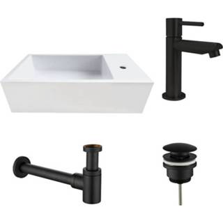 👉 Fonteinset zwarte zwart mat solid surface rechthoekig alaska wit Saniclear rechts met kraan 7439656464479