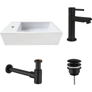 👉 Fonteinset zwarte zwart mat solid surface rechthoekig alaska wit Saniclear links met kraan 7439656465414