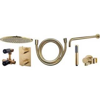 👉 Goud messing modern wand thermostaatkraan wandmontage Mueller Gold inbouw regendoucheset wandbevestiging Ø 30 geborsteld 7439656778736
