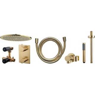 👉 Goud messing modern plafond thermostaatkraan plafondmontage Mueller Gold inbouw regendoucheset plafondbevestiging Ø 30 geborsteld 7439656778743