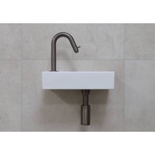 👉 Fonteinset wit Ijzer Verouderd keramiek rechthoekig RHEA mat Mueller Mini 36x18x9 met oud ijzerkleurige gebogen fonteinkraan links 6013916880806