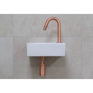 Mueller Rhea fonteinset glans met koperen gebogen fonteinkraan rechts wit koper geborsteld keramiek rechthoekig XXS SK27840 Fonteinset wit koper geborsteld glans keramiek rechthoekig XXS rhea Mueller met koperen gebogen fonteinkraan rechts 6013932388300