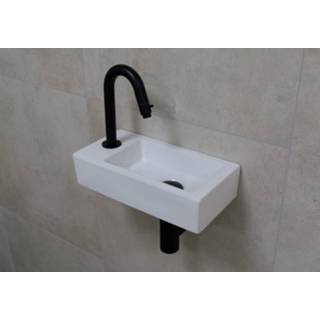 👉 Fonteinset wit zwarte zwart mat keramiek rechthoekig RHEA glans Mueller Mini met gebogen fonteinkraan links 6013918133184