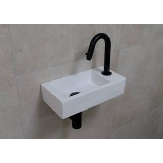 👉 Fonteinset wit zwarte zwart mat keramiek rechthoekig RHEA glans Mueller Mini met gebogen fonteinkraan rechts 6013925416447