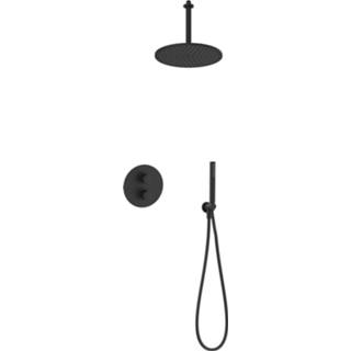 👉 Zwart messing mat Regendoucheset Inbouw Salenzi Giro R Plafond Uitloop Gepoedercoat 30 cm 8719304722250