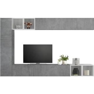 👉 Wit grijs spaanplaat TV-wandmeubel set Sultan in hoogglans met beton