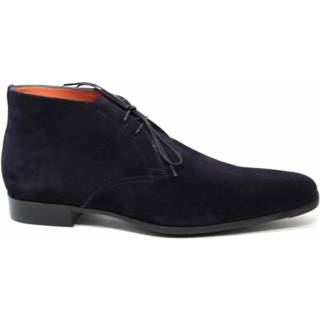 👉 Veterlaars blauw leer male mannen Santoni Herenschoenen veterlaarzen