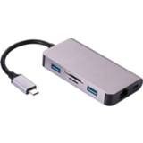 👉 Adapterkabel grijs active 6 in 1 Type C USB 3.0 Hubs Type-C naar 2xUSB3.0 RJ45 SD TF-kaart PD Oplaadpoort Converter voor laptop Macbook (grijs)