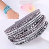 👉 Wrap armband grijs kristal active armbanden vrouwen meerlagige lederen strass (grijs)