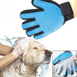 👉 Rechterhand vijf vinger deshedding borstel handschoen huisdier zachte efficiënte massage verzorging (blauw)