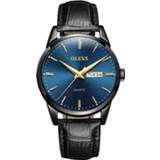 👉 Kalender zwart blauw active mannen OLEVS 6898 herenmode waterdichte dubbele quartz horloge (zwart blauw)