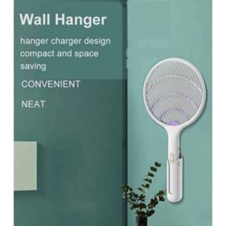 👉 Tennisracket Electric Fly Swatter Rechargeable Bug Zapper Tennis Racket 3 Layer Mesh Handheld for Indoor and Outdoor Pest Control (Hanger+Stander)