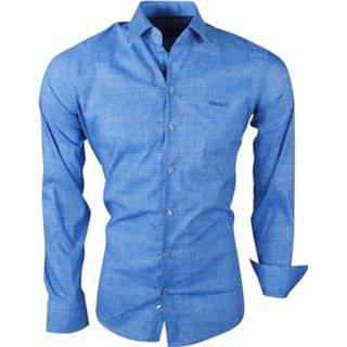 👉 Herenoverhemd blauw XXXL male mannen Ferlucci Heren overhemd calabria stretch knitted