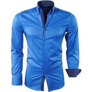 👉 Herenoverhemd blauw gestreept l male mannen Montazinni heren overhemd gestippelde kraag kreuk en strijkvrij slim fit - 8720086001648