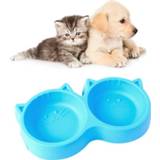 👉 Voerbak blauw plastic active Honden- en kattengezicht gedrukte dubbele kom huisdierproducten (blauw)