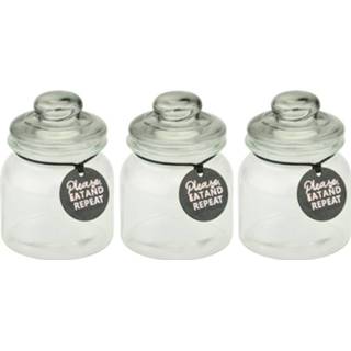 👉 Snoep 3x Glazen voorraadpotten snoepjes/koekjes eat and repeat 14 cm